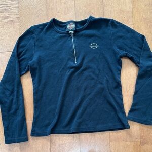 Rhinestone Harley Davidson quarter zip long sleeve tee
